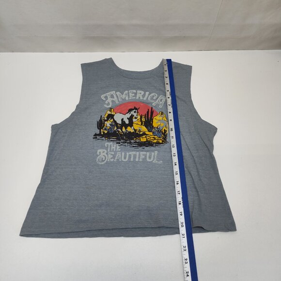 Willow Trails America The Beautiful Tank Top Small Horse Graphic Heather Gray - Picture 4 of 5